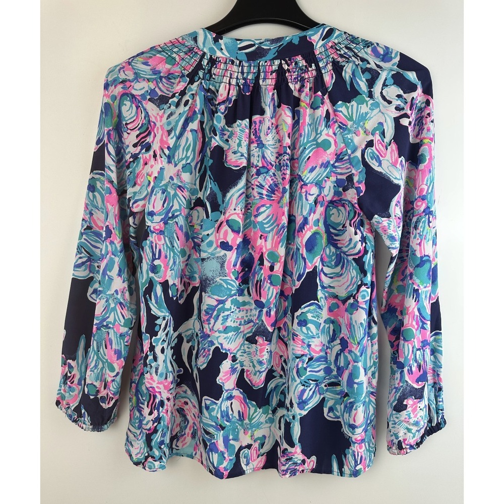 Lilly Pulitzer Elsa Silk Blouse Floral Pink Blue Top Womens Small Coastal Resort - Picture 4 of 14